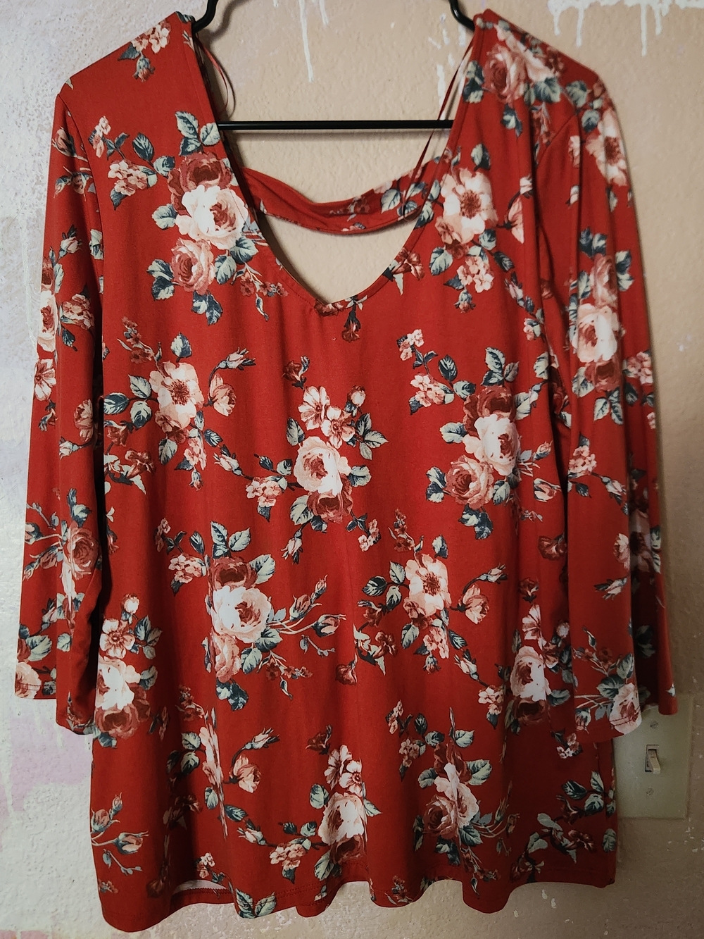 nine britton Red Floral V-Neck Long Sleeve Tunic